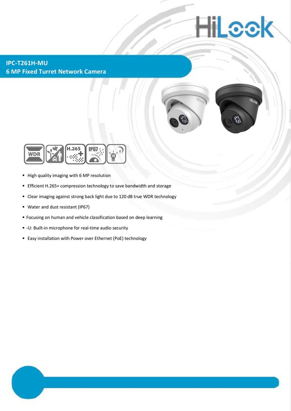 HiLook IPC-T261H-MU 6MP Acusense Lite Turret Camera with Mic 2.8mm Lens 0